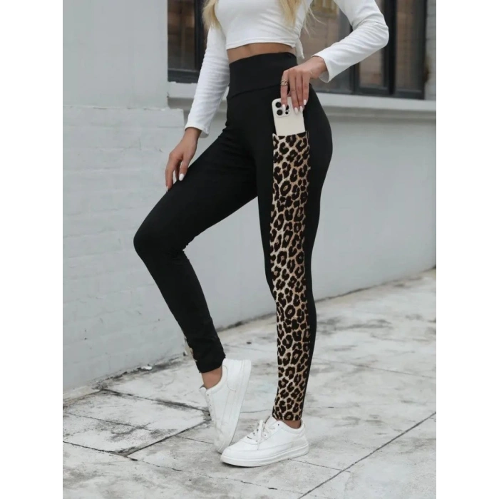 MARSiLYAN- Kadın Yüksek Bel Leopar Desen Ve Cep Detaylı Dalgıç Tayt