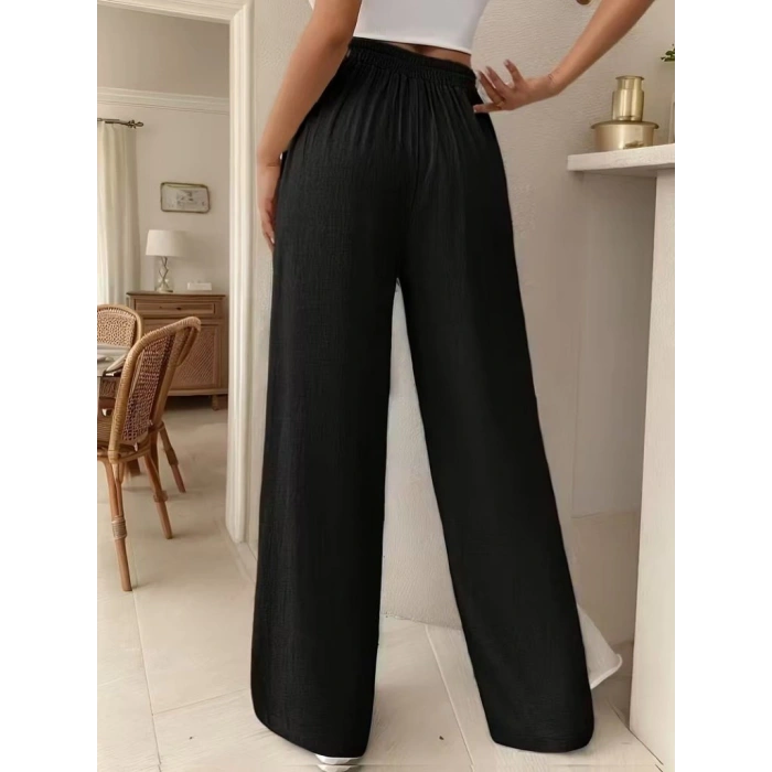 MARSiLYAN- Kadın Yüksek Bel önden Bağlamalı Geniş Kesim Detaylı Uzun Pantolon