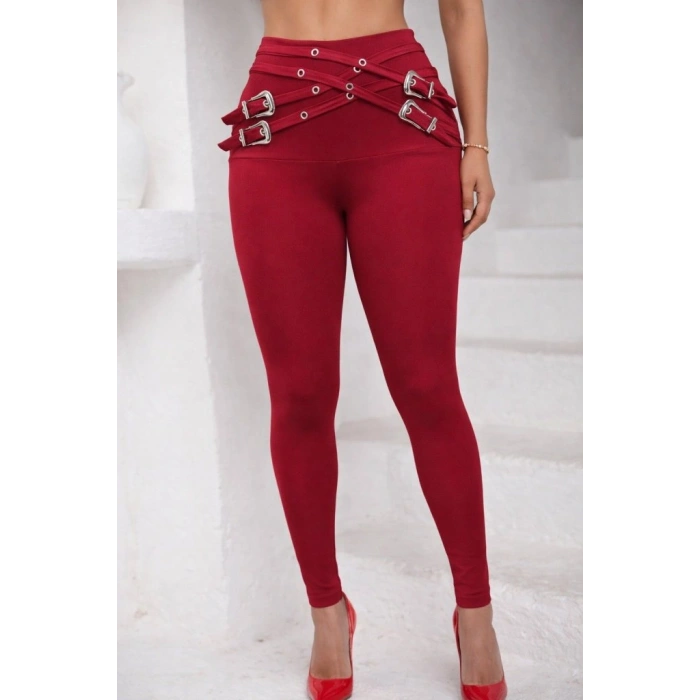 MARSiLYAN- Kadın Yüksek Bel önden çapraz Kuş Göz Detaylı Dalgıç Tayt