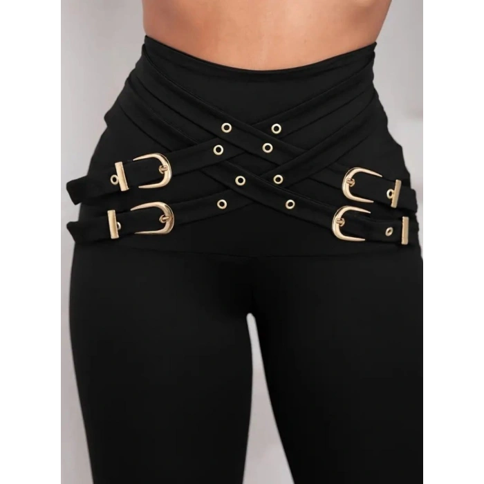 MARSiLYAN- Kadın Yüksek Bel önden çapraz Kuş Göz Detaylı Dalgıç Tayt