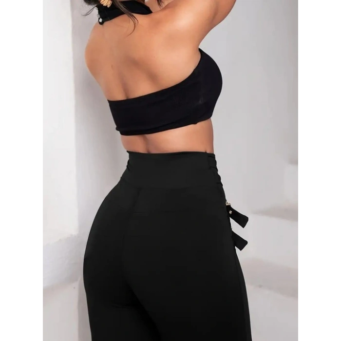 MARSiLYAN- Kadın Yüksek Bel önden çapraz Kuş Göz Detaylı Dalgıç Tayt