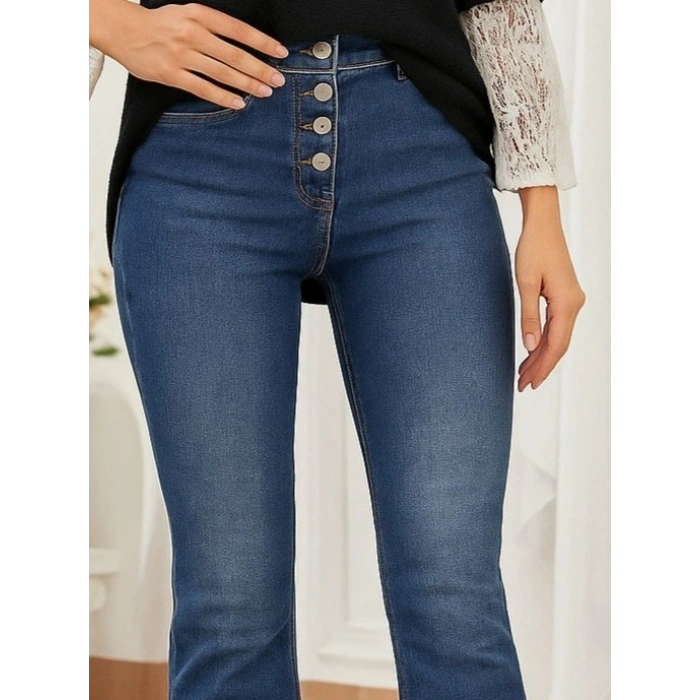 MARSiLYAN- Kadın Yüksek Bel önden Düğmeli Cep Detay Ispanyol Paça Denim Pantolon