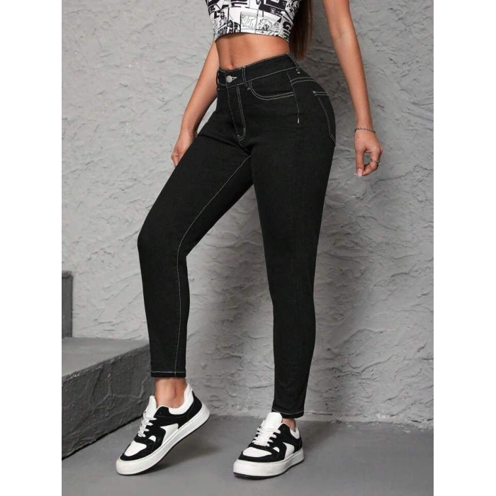 MARSiLYAN- Kadın Yüksek Bel önden Düğmeli Dar Kesim Kot Pantolon