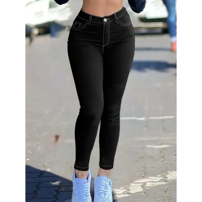 MARSiLYAN- Kadın Yüksek Bel önden Düğmeli Dar Kesim Kot Pantolon