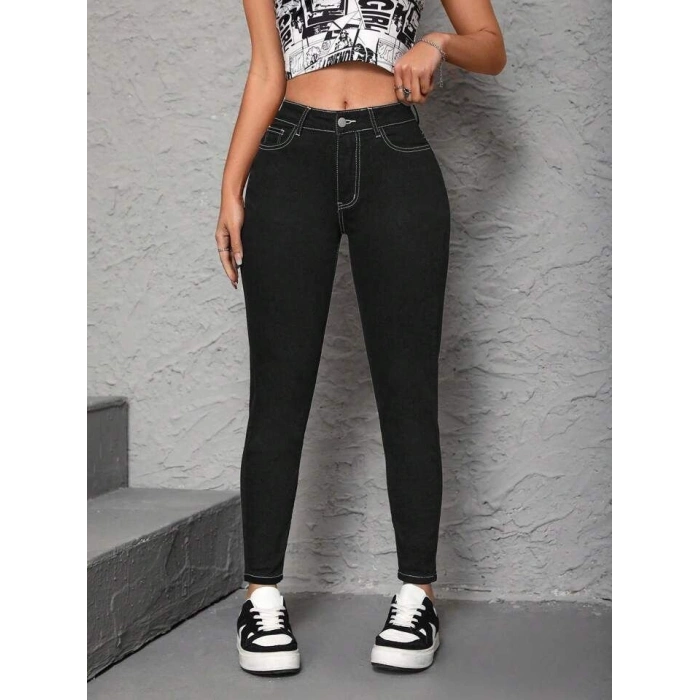 MARSiLYAN- Kadın Yüksek Bel önden Düğmeli Dar Kesim Kot Pantolon