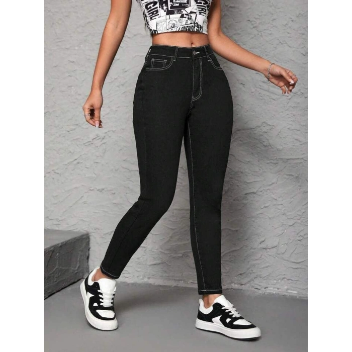 MARSiLYAN- Kadın Yüksek Bel önden Düğmeli Dar Kesim Kot Pantolon