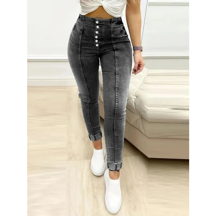 MARSiLYAN- Kadın Yüksek Bel önden Düğmeli Jean Pantolon