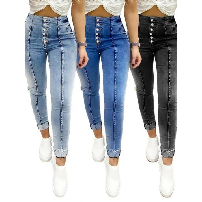 MARSiLYAN- Kadın Yüksek Bel önden Düğmeli Jean Pantolon