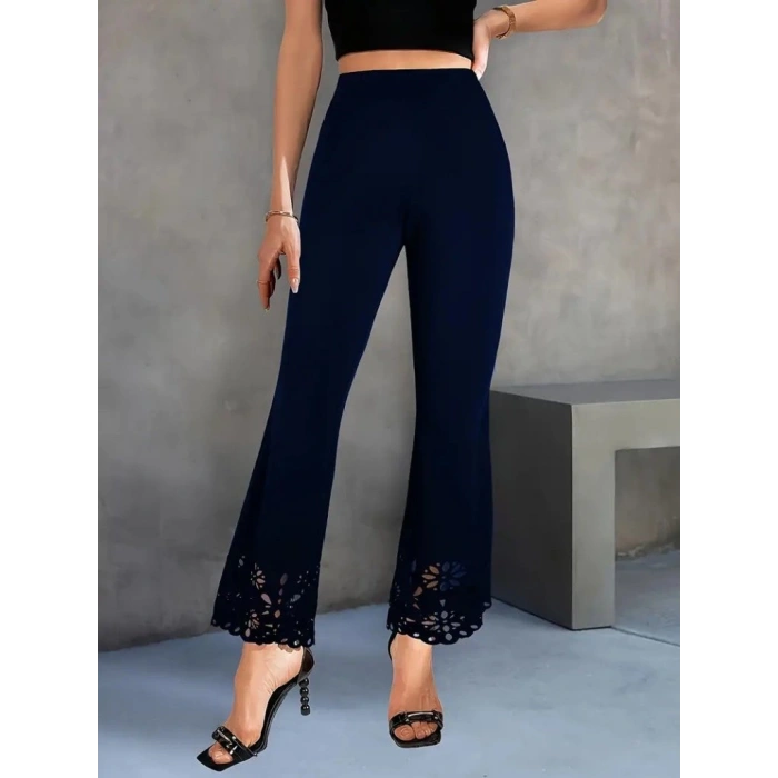 MARSiLYAN- Kadın Yüksek Bel Paçaya Doğru Genişleyen Lazer çiçek Kesim Detaylı Ithal Krep Pantolon