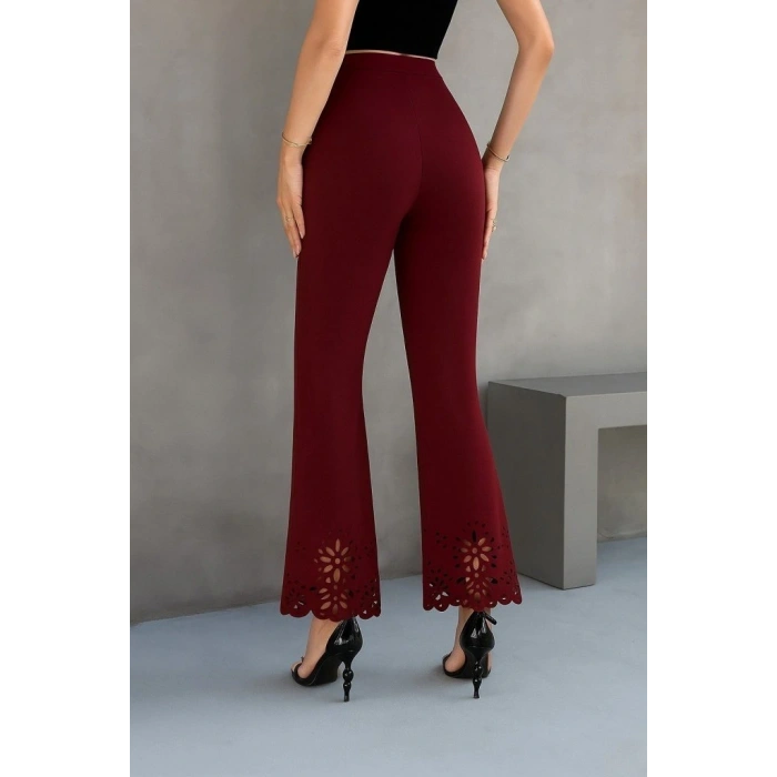 MARSiLYAN- Kadın Yüksek Bel Paçaya Doğru Genişleyen Lazer çiçek Kesim Detaylı Ithal Krep Pantolon