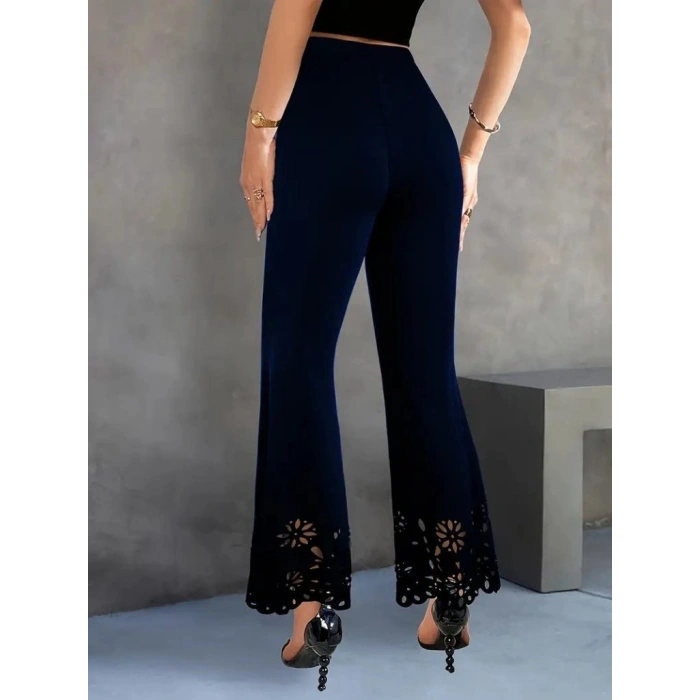 MARSiLYAN- Kadın Yüksek Bel Paçaya Doğru Genişleyen Lazer çiçek Kesim Detaylı Ithal Krep Pantolon