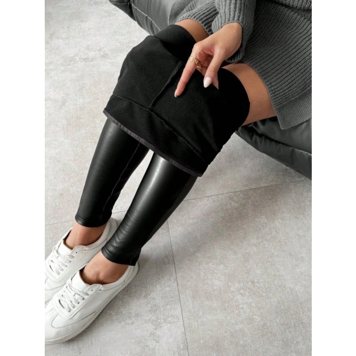 MARSiLYAN- Kadın Yüksek Bel şardonlu Parlak Deri Tayt