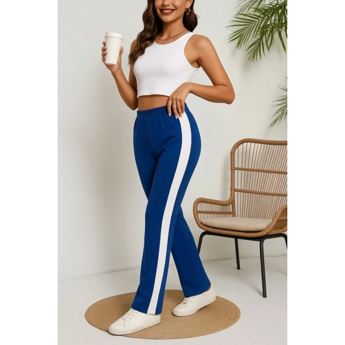 MARSiLYAN- Kadın Yüksek Bel Yan şerit Detaylı Yırtmaçlı Viskon Iki Iplik Pantolon