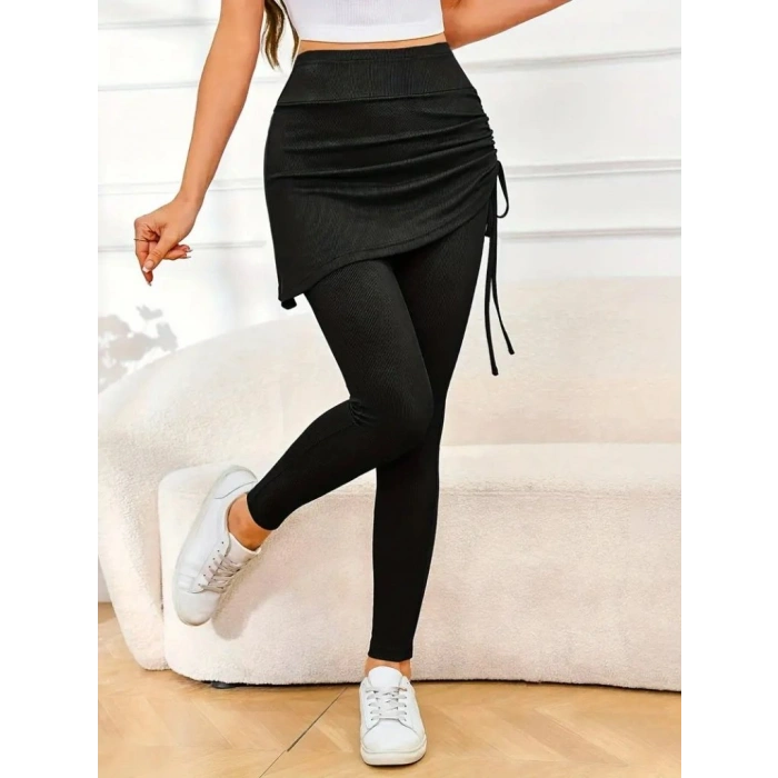 MARSiLYAN- Kadın Yüksek Bel Yandan Büzgülü Alttan Uzun Kaşkorse Tayt Etek