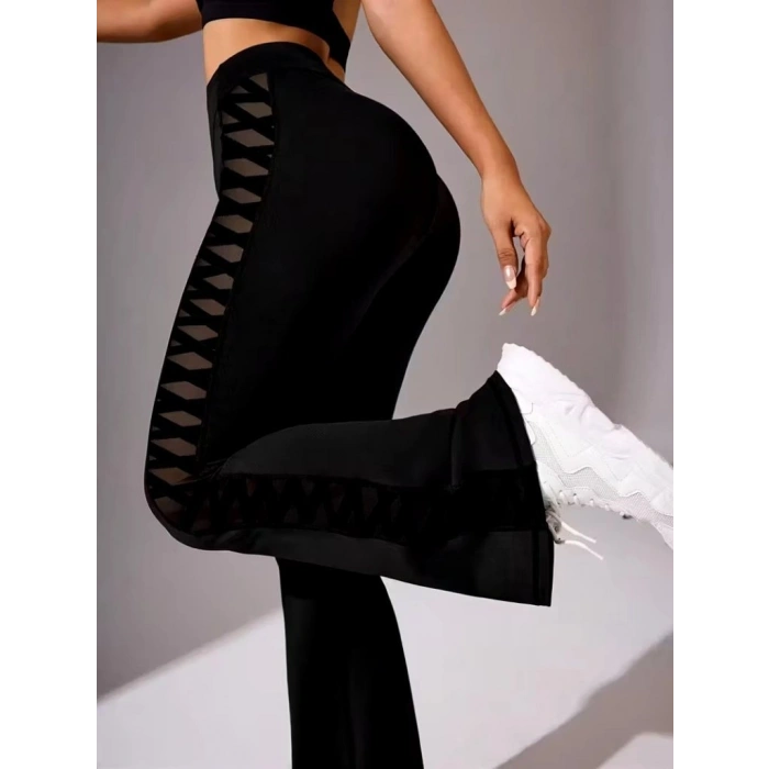 MARSiLYAN- Kadın Yüksek Bel Yanları çapraz Tül Detaylı Dalgıç Tayt