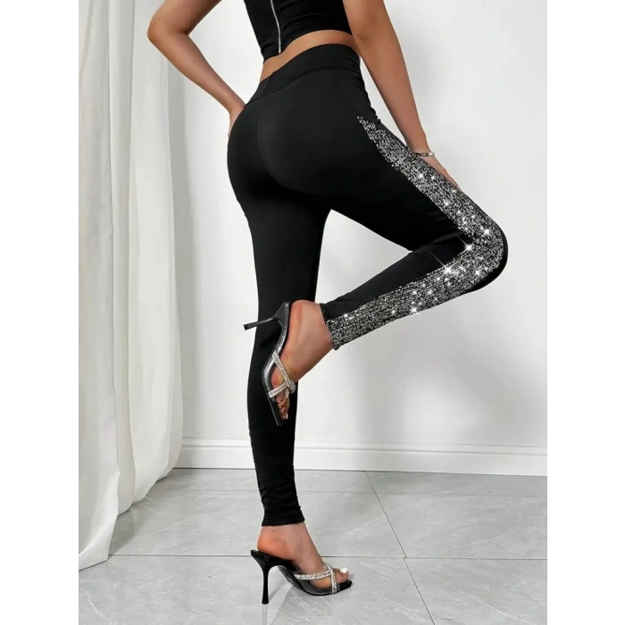 MARSiLYAN- Kadın Yüksek Bel Yarı şerit Pul Payetli Dalgıç Tayt