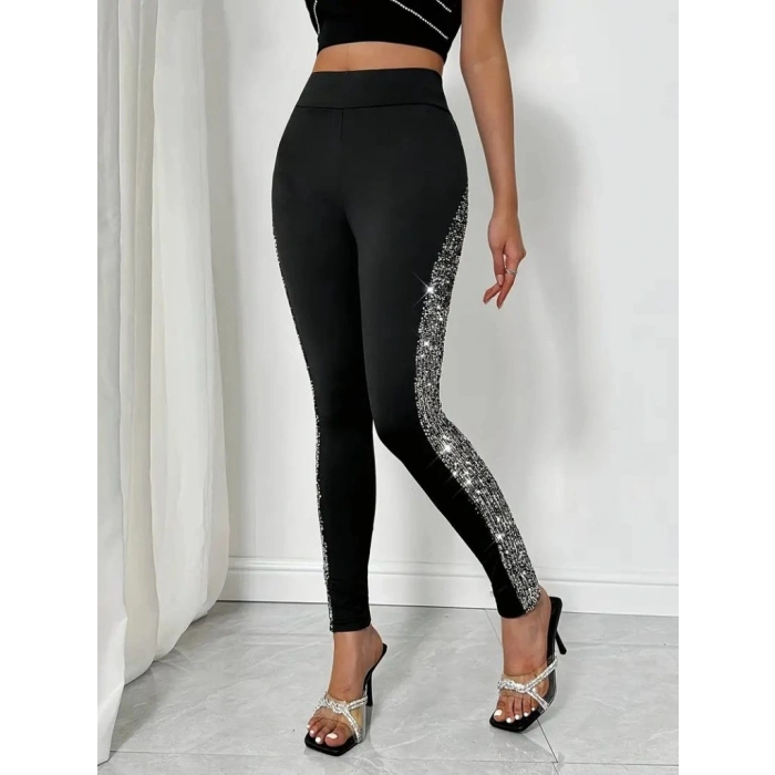 MARSiLYAN- Kadın Yüksek Bel Yarı şerit Pul Payetli Dalgıç Tayt