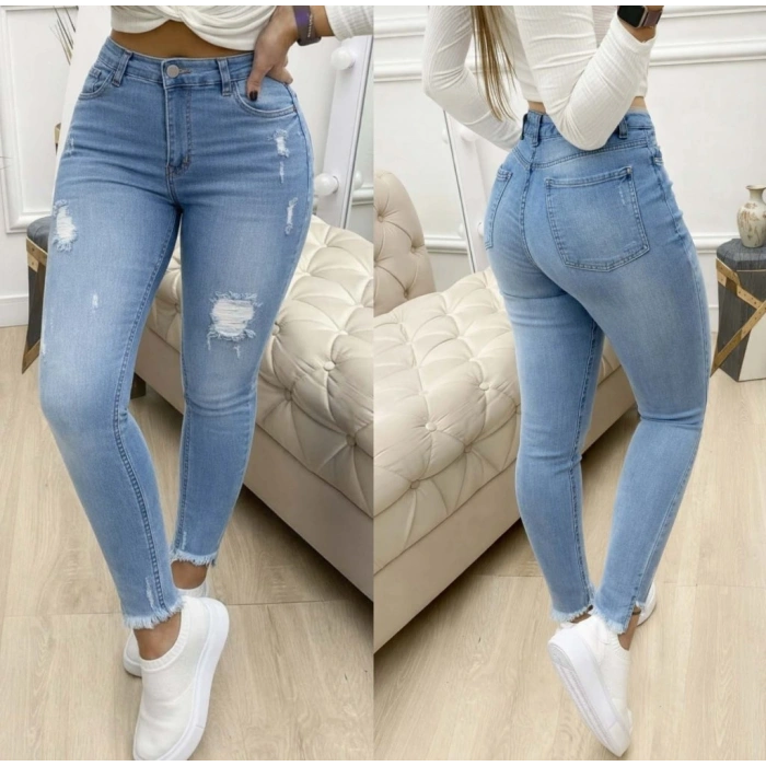 MARSiLYAN- Kadın Yüksek Bel Yırtık Desenli Skınny Kot Pantolon