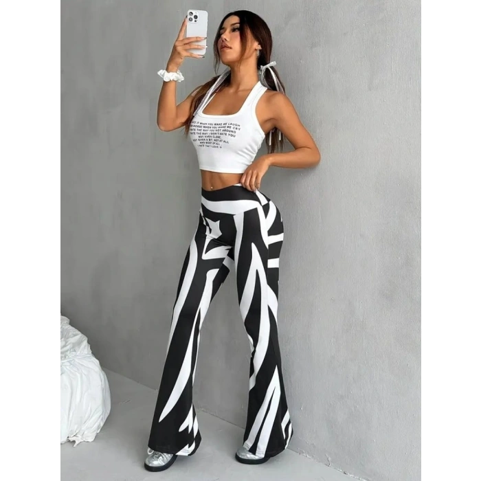 MARSiLYAN- Kadın Yüksek Bel Zebra Desenli Dalgıç Tayt