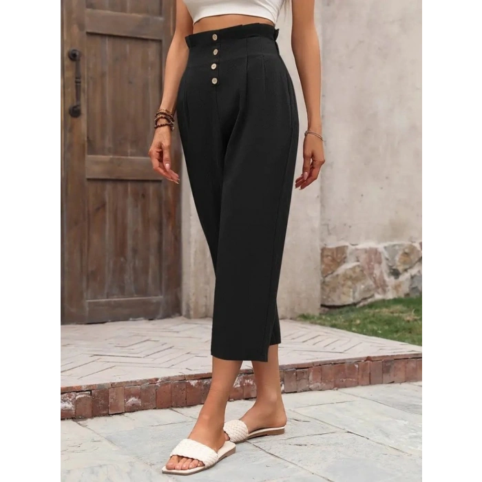 MARSiLYAN- Kadın Yüksek Belli önden Düğmeli Ithal Keten Pantolon