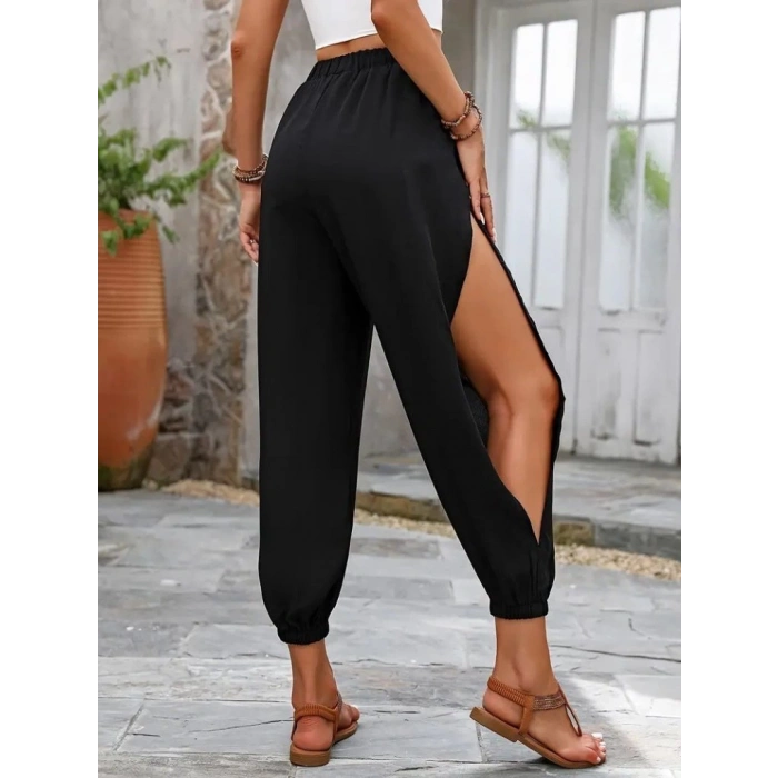 MARSiLYAN- Kadın Yüksek Belli Yanlardan çapraz Detay Yırtmaçlı Viskon Pantolon