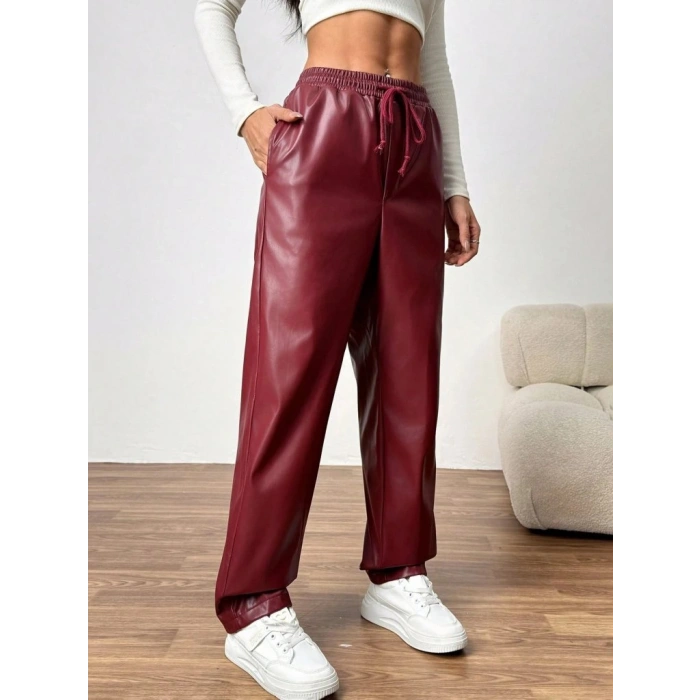 MARSiLYAN- Kadın Yüksel Bel Bağcıklı Deri Pantolon