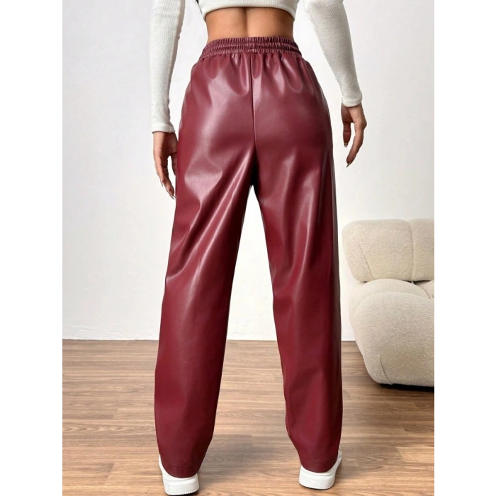 MARSiLYAN- Kadın Yüksel Bel Bağcıklı Deri Pantolon