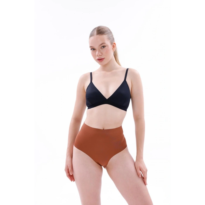 MARSiLYAN-  Kahverengi MI EMAY 2704 Lazer Kesim Yüksek Bel Hayalet Külot