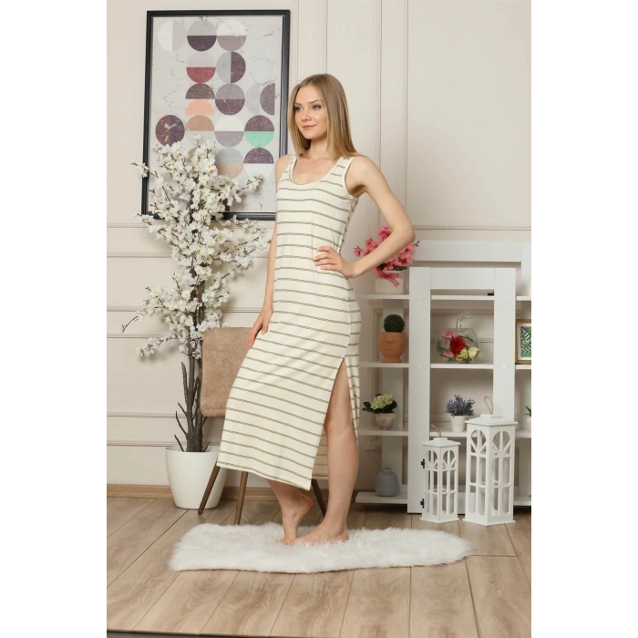 MARSiLYAN- Kalın Askılı Penye Uzun Gecelik Bej