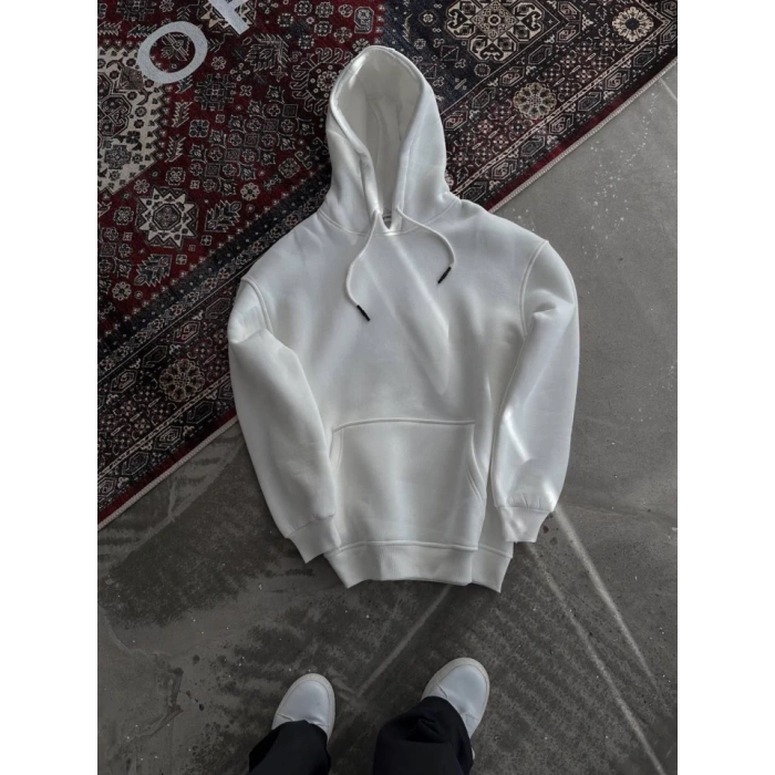 MARSiLYAN- Kapşonlu Üç İplik Penye Basic SweatShirt - Beyaz