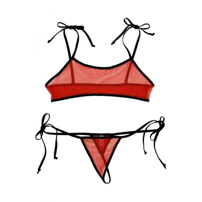 MARSİLYAN-- Kırmızı Fantezi Sütyen String Çamaşırı Takımı