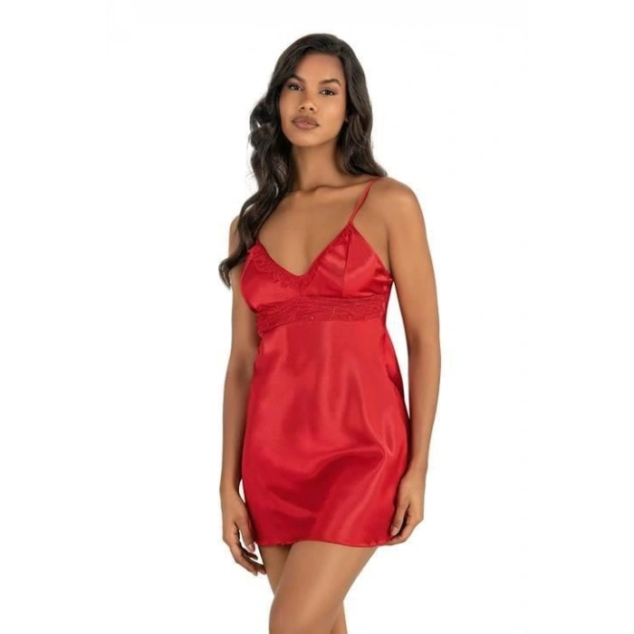 MARSiLYAN-  Kırmızı Kısa Saten Gecelik