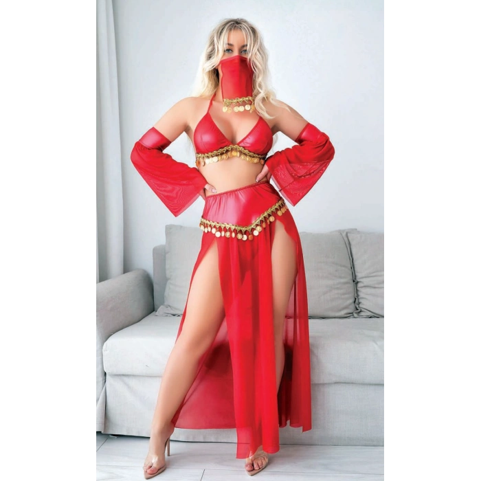 MARSiLYAN- Kırmızı Peçeli Seksi Dansöz Kostümü