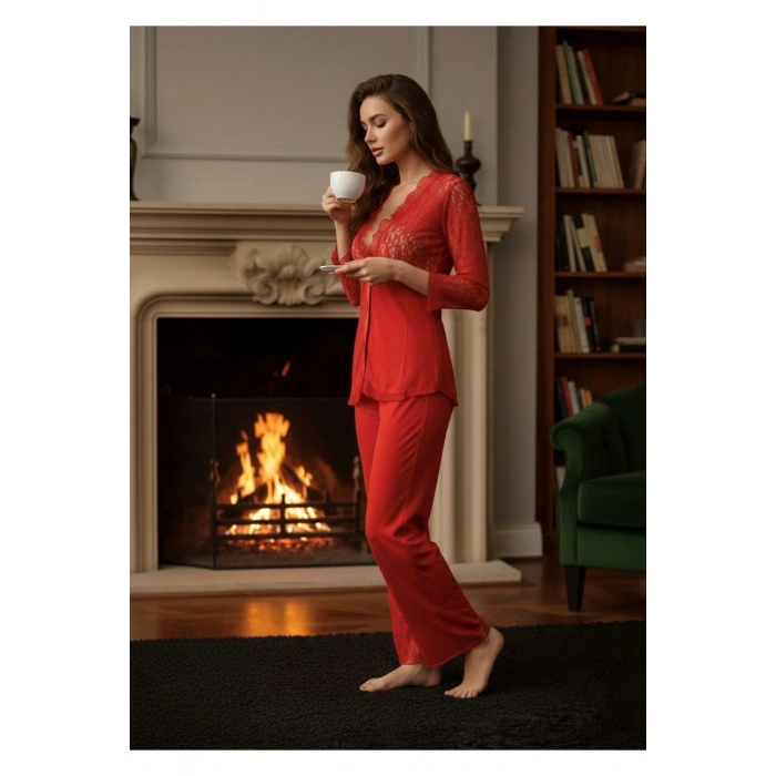 MARSİLYAN- Kırmızı Penye Pijama Takımı - 1570