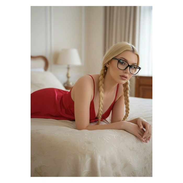 MARSİLYAN- Kırmızı Saten Gecelik - M-308