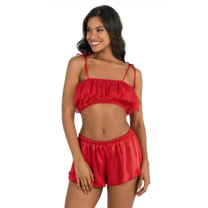 MARSiLYAN-  Kırmızı Saten Şort Takımı 9206