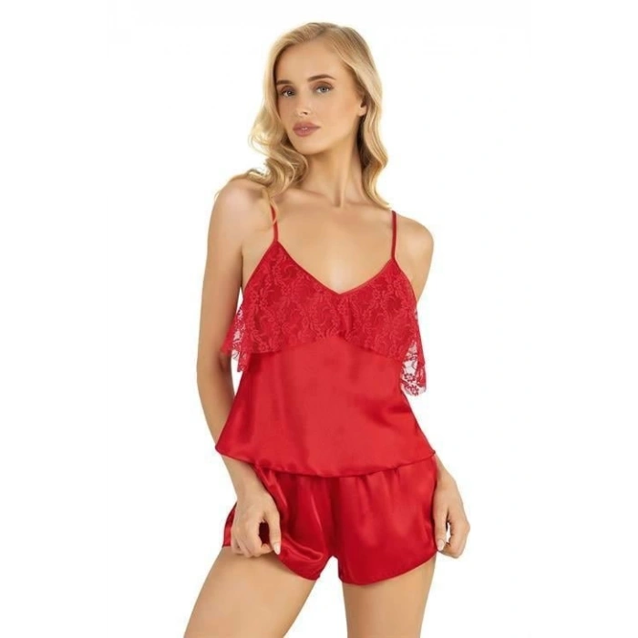MARSiLYAN-  Kırmızı Saten Şort Takımı 9214
