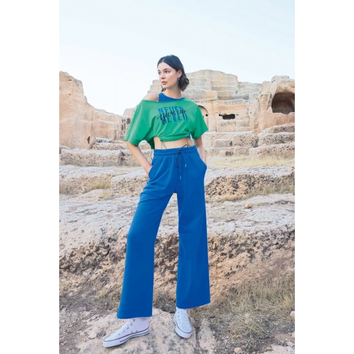 MARSiLYAN- Kısa Kollu never Give Up 3lü Crop Eşofman Takımı
