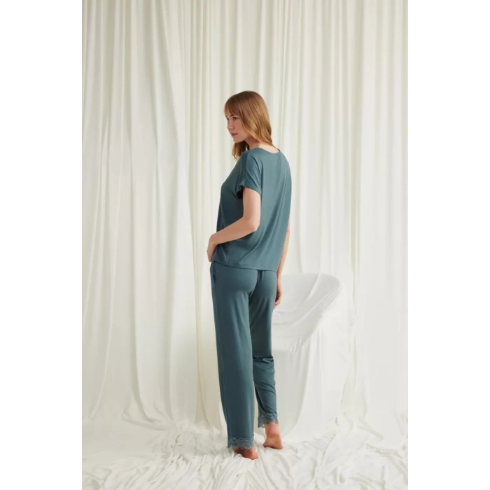 MARSiLYAN- Kısa Kollu V Yakalı Dantelli Pijama Takımı