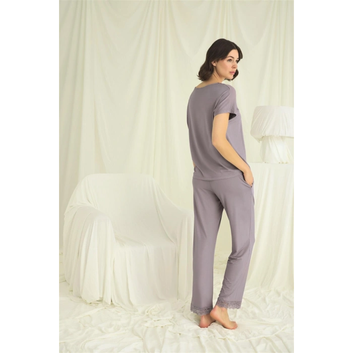 MARSiLYAN-  Kısa Kollu V Yakalı Dantelli Pijama Takımı