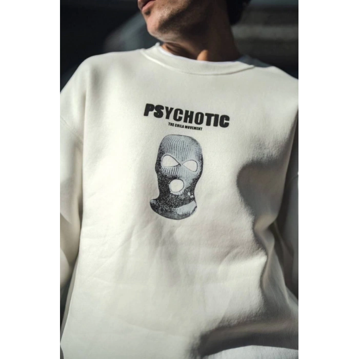 MARSiLYAN- Kışlık Bisiklet Yaka Baskılı SweatShirt - Beyaz