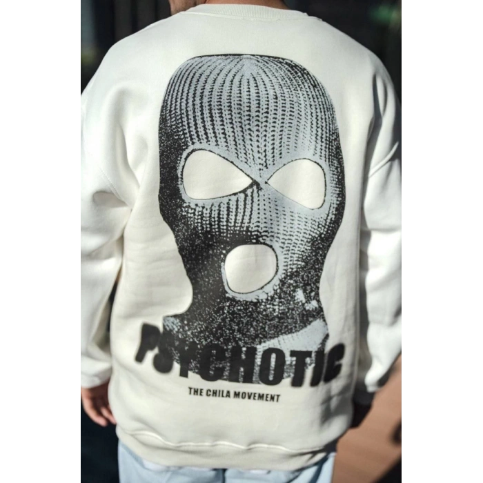 MARSiLYAN- Kışlık Bisiklet Yaka Baskılı SweatShirt - Beyaz