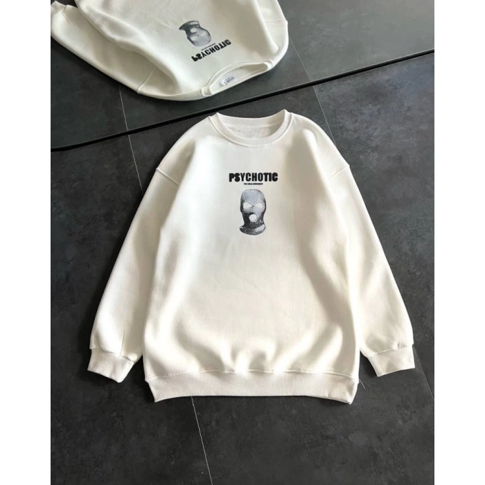 MARSiLYAN- Kışlık Bisiklet Yaka Baskılı SweatShirt - Beyaz