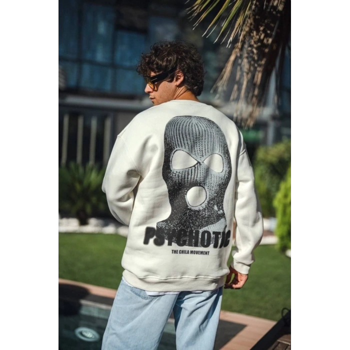 MARSiLYAN- Kışlık Bisiklet Yaka Baskılı SweatShirt - Beyaz