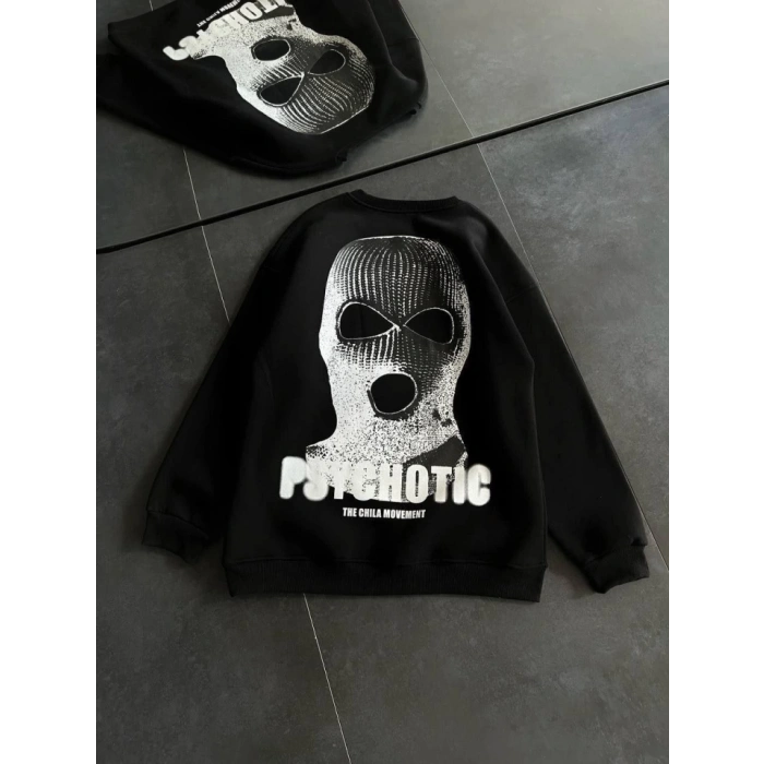 MARSiLYAN- Kışlık Bisiklet Yaka Baskılı SweatShirt - Siyah