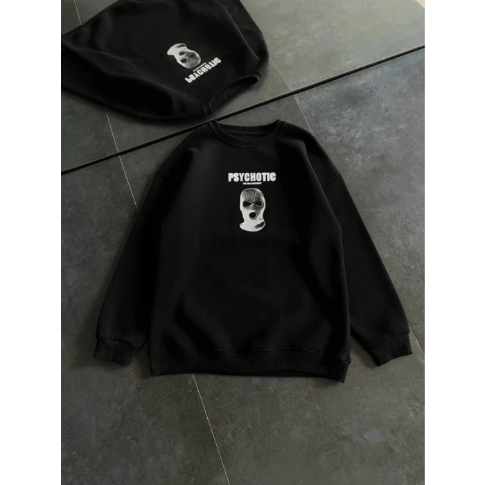 MARSiLYAN- Kışlık Bisiklet Yaka Baskılı SweatShirt - Siyah