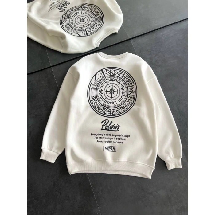 MARSiLYAN- Kışlık Bisiklet Yaka Ön Ve Arka Baskılı SweatShirt - Beyaz