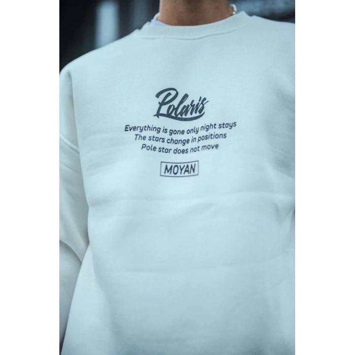 MARSiLYAN- Kışlık Bisiklet Yaka Ön Ve Arka Baskılı SweatShirt - Beyaz