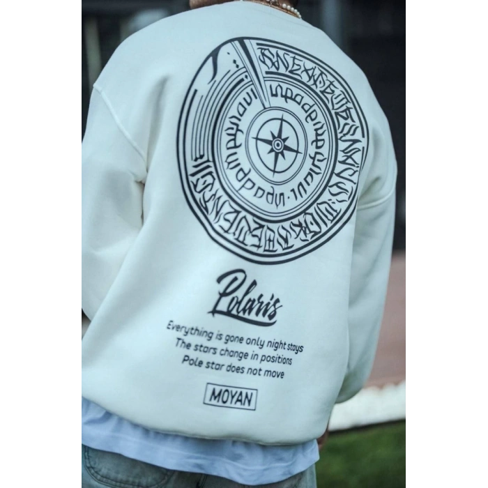 MARSiLYAN- Kışlık Bisiklet Yaka Ön Ve Arka Baskılı SweatShirt - Beyaz