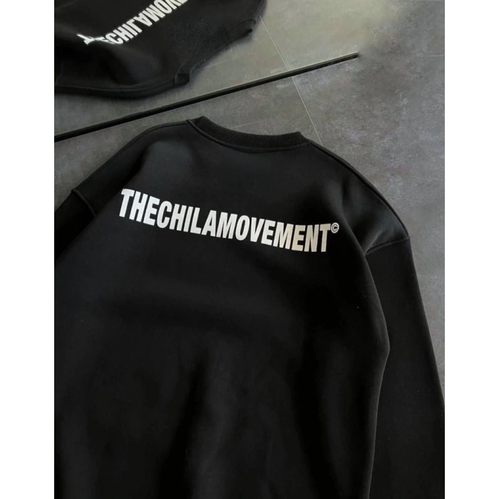 MARSiLYAN- Kışlık Bisiklet Yaka Oversize Baskılı SweatShirt - Siyah